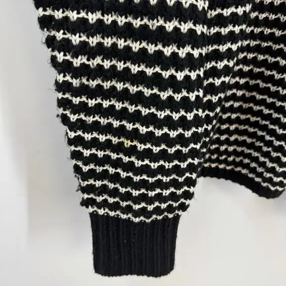 Michael Stars Chunky Cardigan Sweater L Black Cream Open Preppy Cozy Coastal - Picture 5 of 8